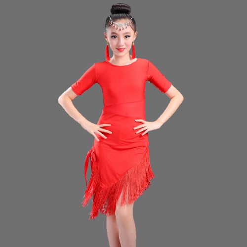 Red black Modern Girl Latin Dance Dress For Girls Cha Cha Dress Ballroom Dancing Dress Girl Competition Dancewear Kids Kid Dance Costumes